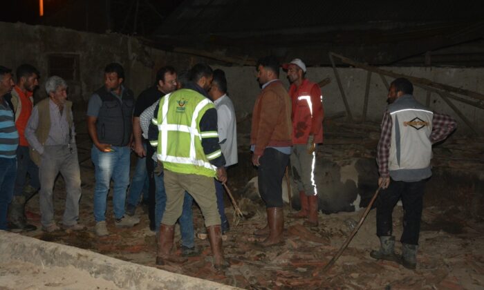 20 büyükbaş hayvan yağış nedeniyle çöken çatının altında kaldı