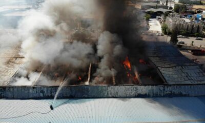 Alevlere teslim olan fabrika havadan görüntülendi