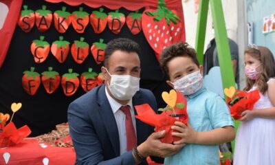 Anaokulu öğrencilerine 3 bin saksıda çilek fidesi dağıtıldı