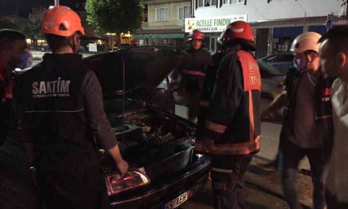 Aracın motor kısmında çıkan yangın büyümeden söndürüldü