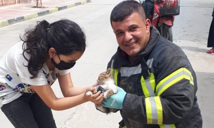 Araçta mahsur kalan yavru kedi kurtarıldı