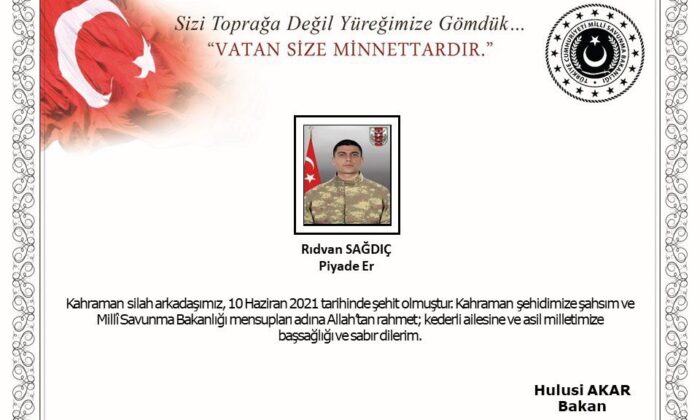 Bakan Akar’dan şehidin yakınlarına baş sağlığı mesajı