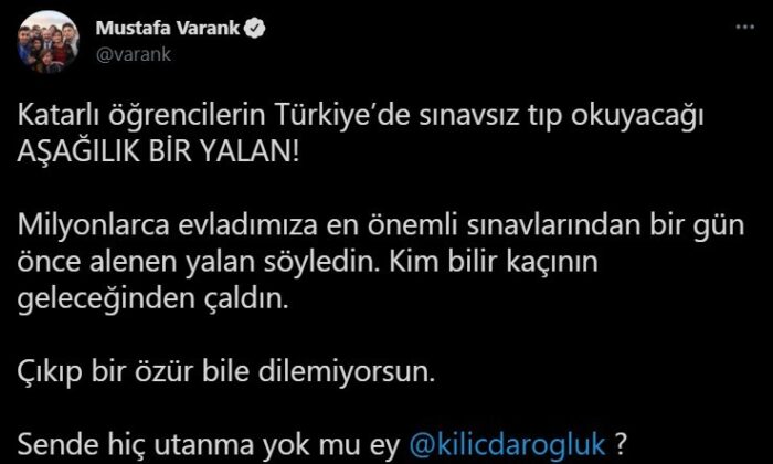 Bakan Varank: “Katarlı öğrencilerin Türkiye’de sınavsız tıp okuyacağı aşağılık bir yalan”