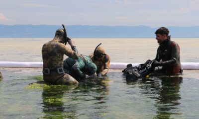 Belediye Başkanı, dalgıç kıyafeti giyip salya için körfeze daldı
