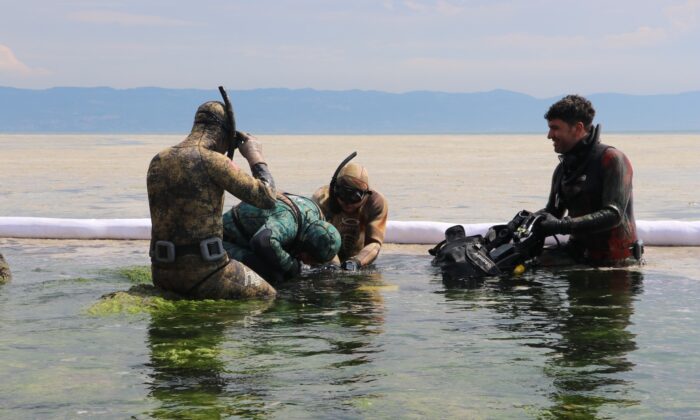 Belediye Başkanı, dalgıç kıyafeti giyip salya için körfeze daldı