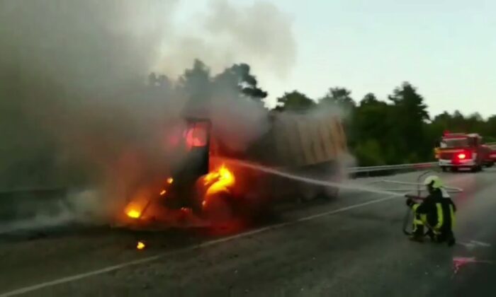 Bomba gibi patlayan kamyonun yeni görüntüleri ortaya çıktı