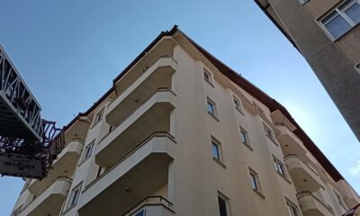 Çatıya sıkışan kargayı itfaiye kurtardı