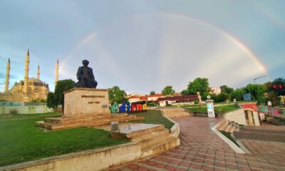 Edirne’de yağmur sonrası gökkuşağı sürprizi