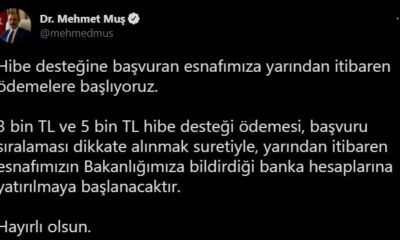 Esnafa 3 bin ve 5 bin liralık hibe desteği ödemeleri yarın başlıyor