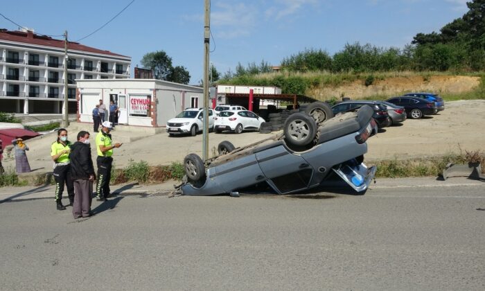 Freni boşalan otomobil takla attı: 1 yaralı