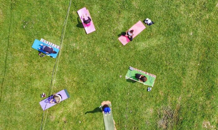 Kadınlar doğada yoga yaptı