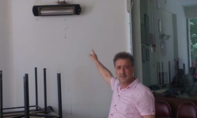 Kapalı kahvehaneye balkondan giren kumru ısıtıcının üzerine yuva yaptı