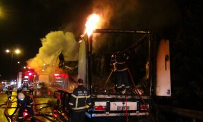 Kargo şirketine ait tır TEM’de alevlere teslim oldu