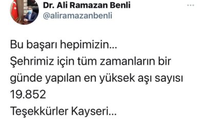 Kayseri’de bir günde 19 bin 852 korona virüs aşısı yapıldı