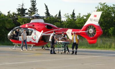 Kiraz ağacından düşen çiftçi, ambulans helikopterle hastaneye sevk edilince devlete teşekkür etti
