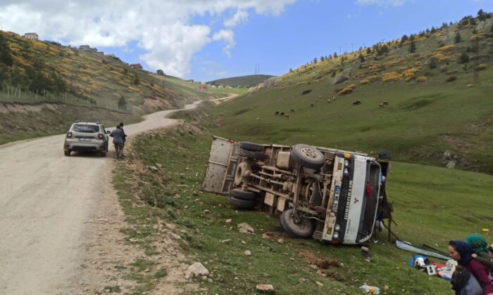 Kontrolden çıkan kamyonet şarampole yuvarlandı