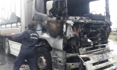 Laminat parke yüklü tır alev alev yandı