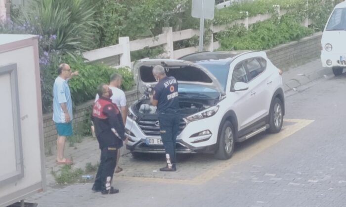 Otomobil kaputuna sıkışan yavru kediyi itfaiye kurtardı