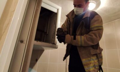 (Özel) Havalandırmaya düşen yavru baykuşu itfaiye ekipleri kurtardı