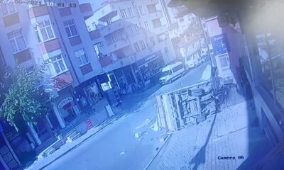 (Özel) Ümraniye’de kontrolden çıkan kamyonetin, iş yerinin duvarına çarptığı anlar kamerada