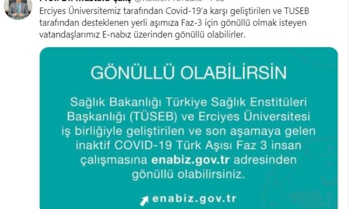 Prof. Dr. Çalış, “Vatandaşlarımız Covid-19 aşısı için E-nabız üzerinden gönüllü olabilirler”