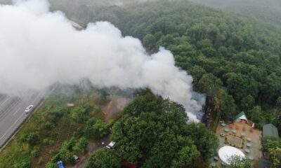 Şile’de alevlere teslim olan restoran havadan görüntülendi