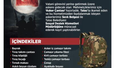 Talas Belediyesi’nden askerlere çanta