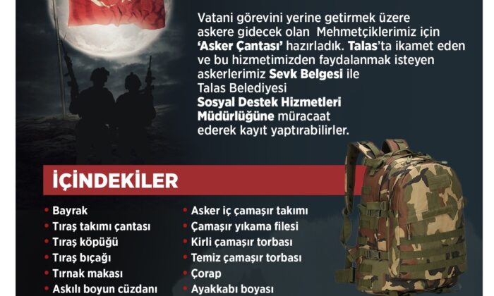 Talas Belediyesi’nden askerlere çanta