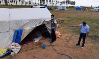 Tarım işçilerinin barınakları dezenfekte edildi