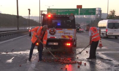 TEM Otoyolu’nda sebze yüklü kamyon devrildi: 3 yaralı