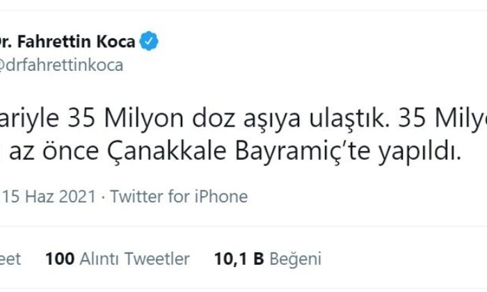 Türkiye’deki 35 milyonuncu Covid-19 aşısı Çanakkale’de yapıldı