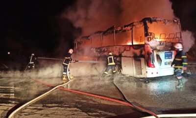 Yolcu otobüsü alevlere teslim oldu