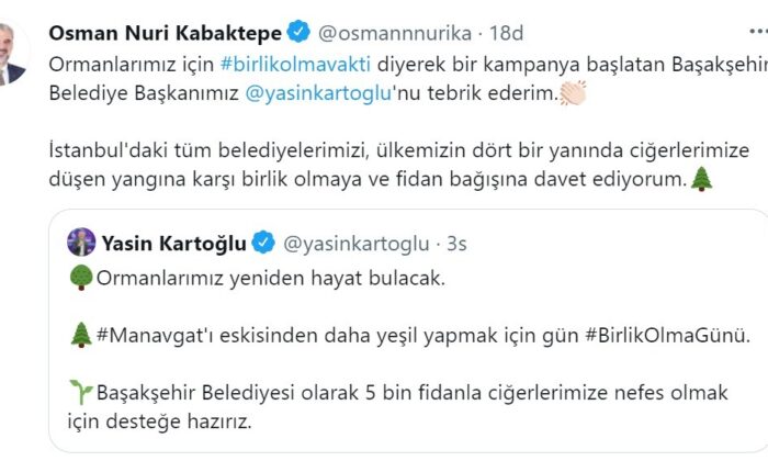 AK Parti İstanbul İl Başkanı Kabaktepe’den orman yangınlarına karşı anlamlı çağrı