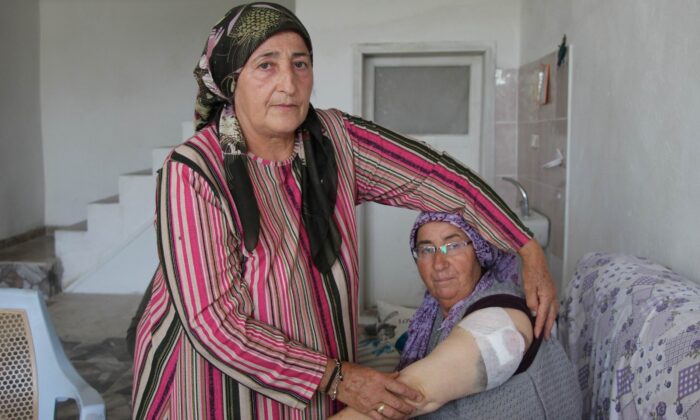 Bahçede domates toplayan anne ve kızına köpek saldırdı