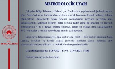 Bursa Valiliği’nden sıcak hava uyarısı