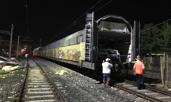 Elektrik direkleri tren vagonlarının üstüne devrildi