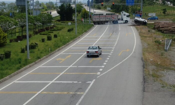 Giresun’da kaza anı drone ile görüntülendi