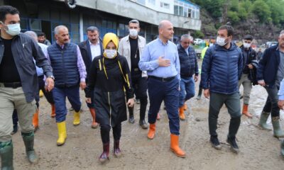 İçişleri Bakanı Süleyman Soylu selden etkilenen Artvin’in Murgul ilçesinde incelemelerde bulundu