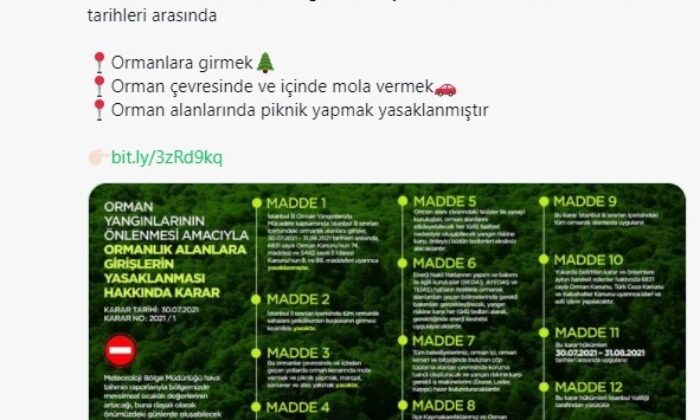 İstanbul’da ormanlara giriş 1 ay boyunca yasaklandı