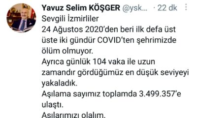 İzmir Valisi Köşger: “Üst üste iki gündür COVID’ten şehrimizde ölüm olmuyor”