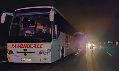 Kuzey Marmara Otoyolunda kamyon yolcu otobüsüne çarptı:1 yaralı