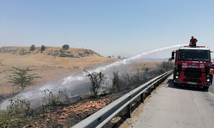 Otoyol kenarındaki ağaçlık alanda çıkan yangın söndürüldü