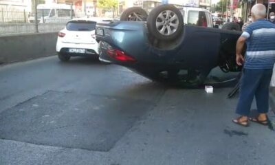 (Özel Haber) Bayrampaşa’da kontrolden çıkan araç takla attı: 1 yaralı