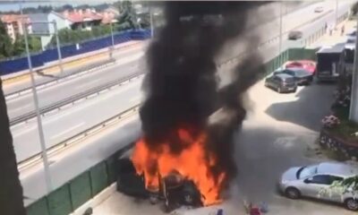 Patlama sesi ile pencereye çıkanlar alev topunu görünce telefona sarıldı