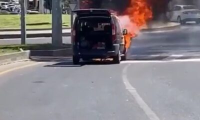 Seyir halindeyken alev alan LPG’li araç çevredekileri korkuttu