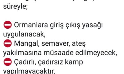 Sivas’ta ormanlık alanlara girişler yasaklandı