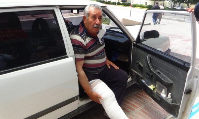 Üstüne inek düştü, sağ bacağı kırıldı